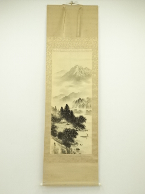 【 掛軸 / 松月】水墨画山水図 巻物 書道 骨董品 Amazon.co.jp: 雪舟 (諱:等楊)『破墨山水図』掛軸〔真作の紙本
